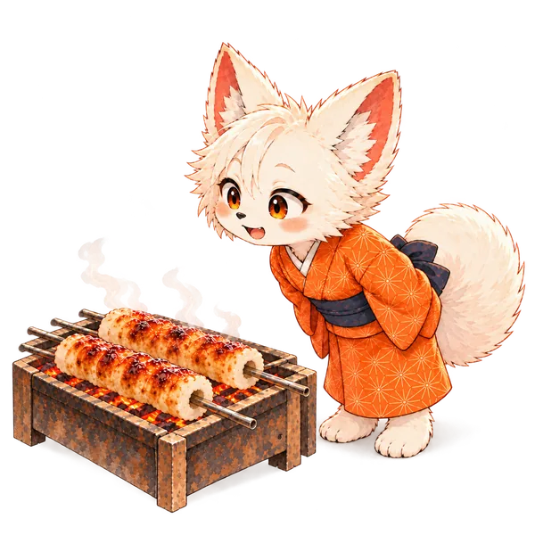 焼き台の野焼きを、身を乗り出してのぞきこむけーぞー